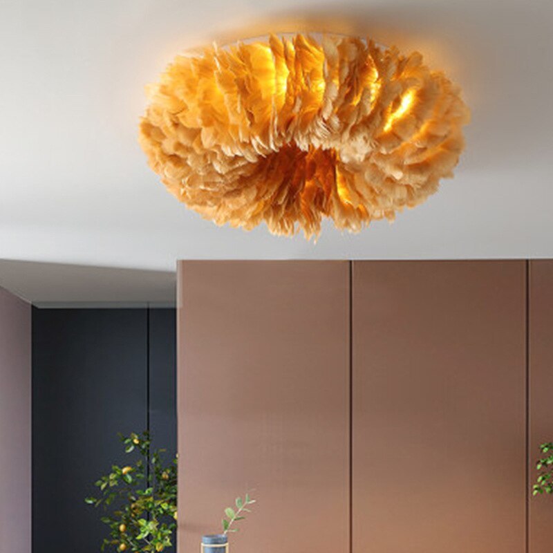 Freyza | Moore Swan Feather Flush-Mount-Deckenleuchte – Schlafzimmer, Flur, Küche