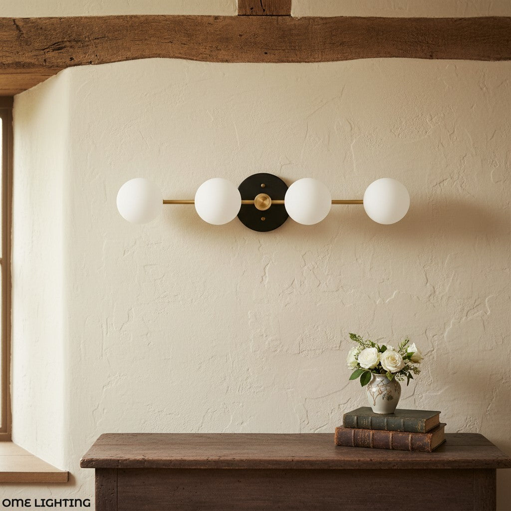 Freyza | 4-Light Brass Glass Wall Sconce – Living Room Hallway