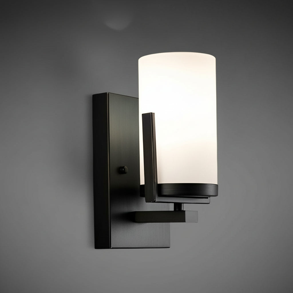 Freyza - LED Wall Sconce Light – Modern Glass Candlestick Iron Black (25x10cm / 10x4in)