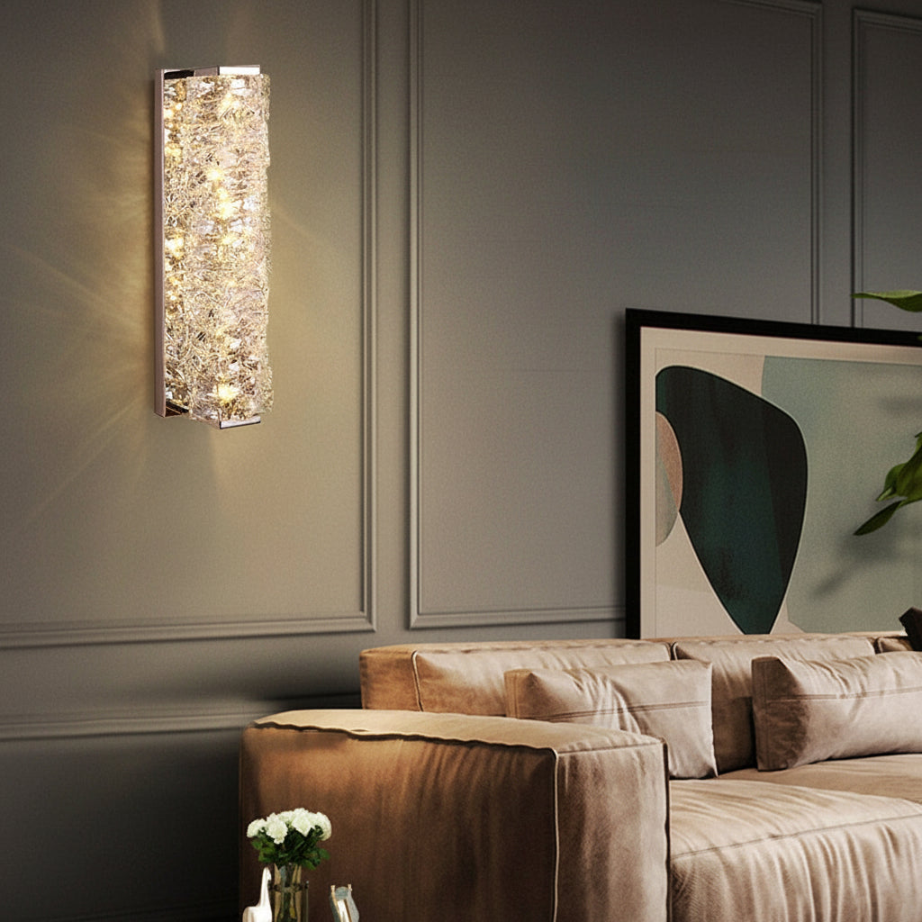 Freyza - Modern Crystal Pillar LED Wall Sconce – Luxury 3-Color Dimmable Wall Light (Gold/Silver)