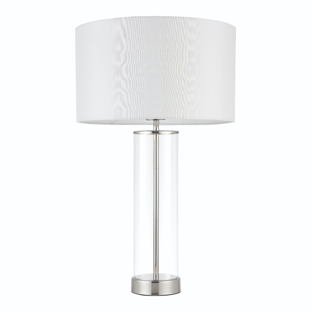 Freyza - Polished Nickel & Glass Touch Table Lamp | Dimmable 3-Stage Sensor Light | Sleek Silver Base with Classic White Fabric Shade