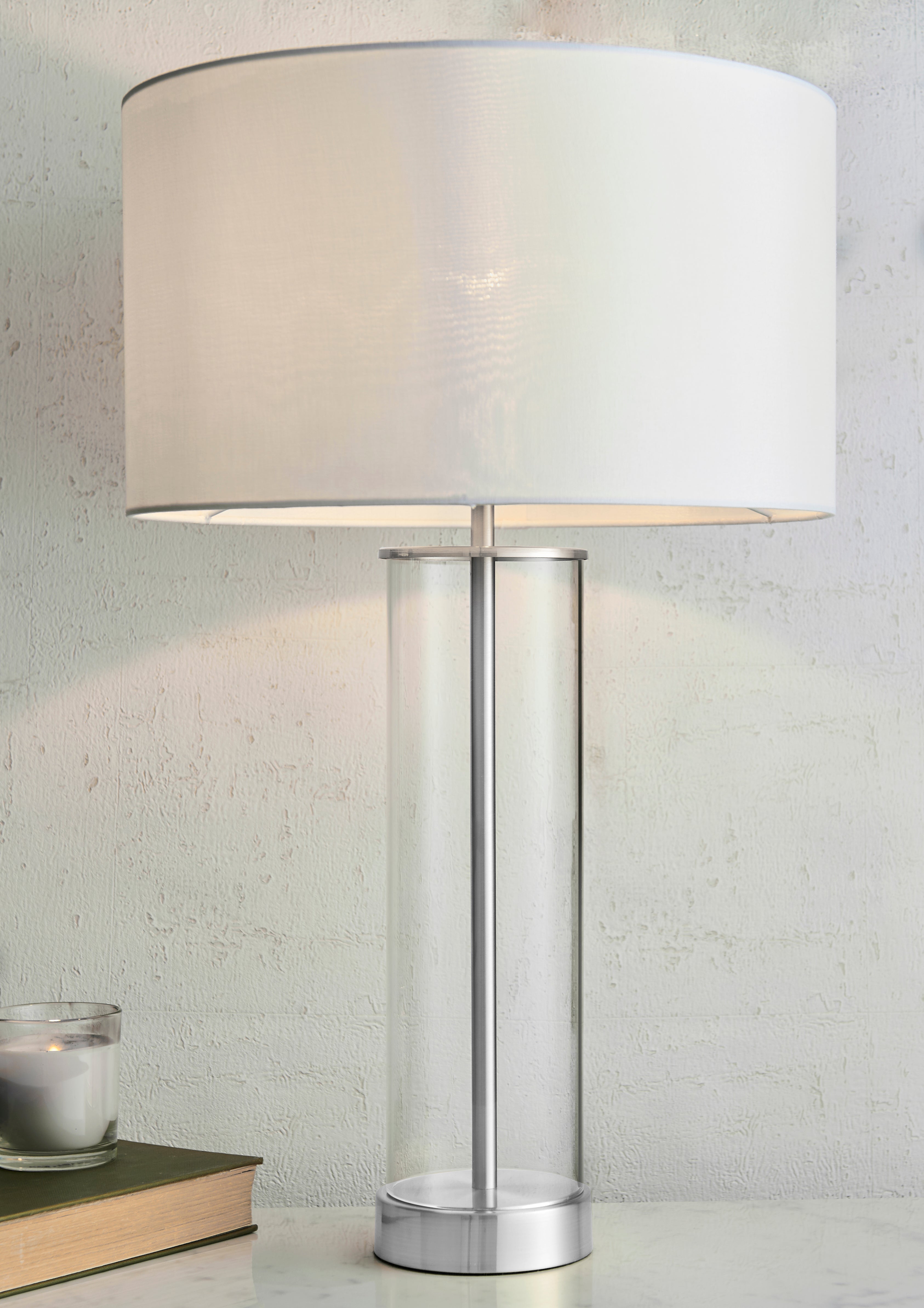 Freyza - Polished Nickel & Glass Touch Table Lamp | Dimmable 3-Stage Sensor Light | Sleek Silver Base with Classic White Fabric Shade