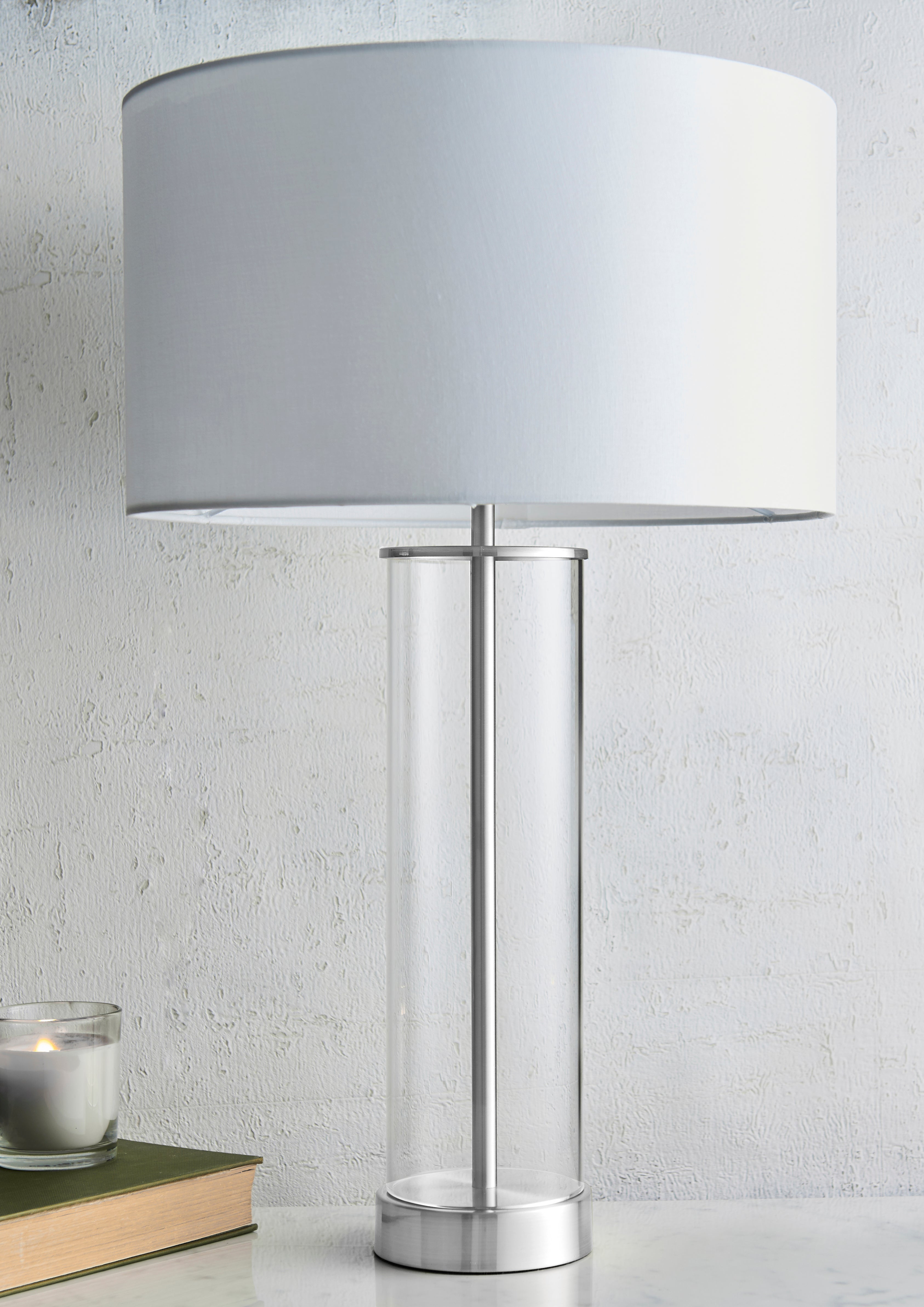 Freyza - Polished Nickel & Glass Touch Table Lamp | Dimmable 3-Stage Sensor Light | Sleek Silver Base with Classic White Fabric Shade