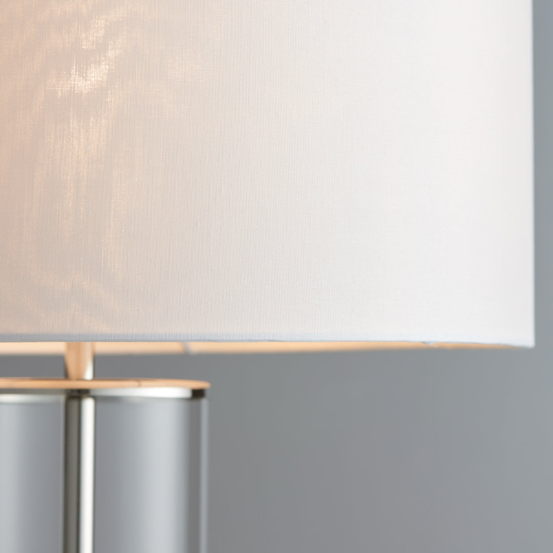 Freyza - Polished Nickel & Glass Touch Table Lamp | Dimmable 3-Stage Sensor Light | Sleek Silver Base with Classic White Fabric Shade