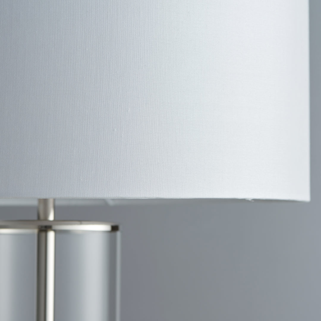 Freyza - Polished Nickel & Glass Touch Table Lamp | Dimmable 3-Stage Sensor Light | Sleek Silver Base with Classic White Fabric Shade