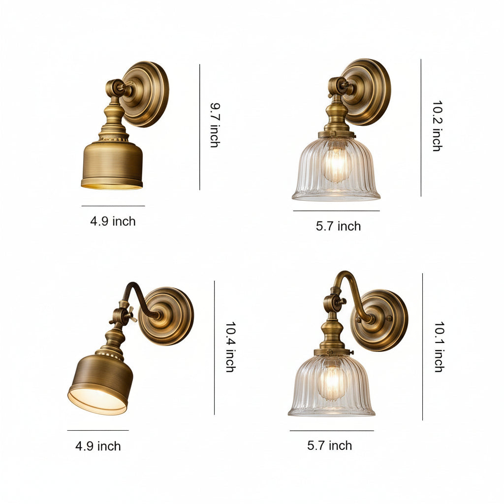 Freyza - LED Wall Sconce – American Retro Solid Brass Glass E14 (15x28cm)
