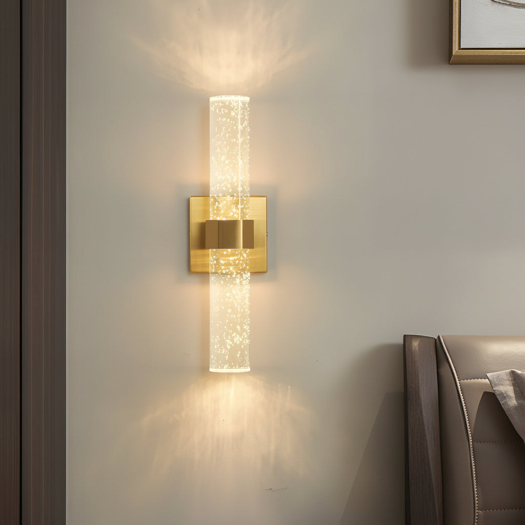 Freyza - Kristall-Wandleuchte Blasen-Zylinder Gold LED 40cm / 16in Auf/Ab Flurleuchte