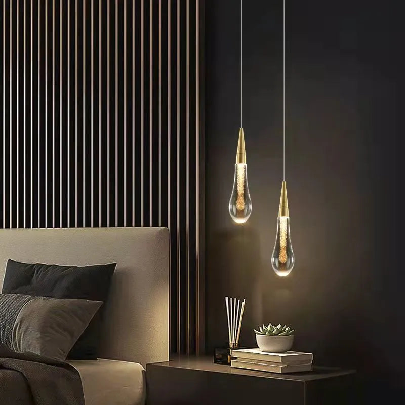 Freyza | Suspension Kristy en verre doré avec cristaux – Luminaire pour cuisine et salle à manger