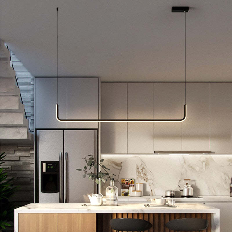Freyza | Suspension linéaire moderne noire et dorée – Cuisine et salle à manger modernes