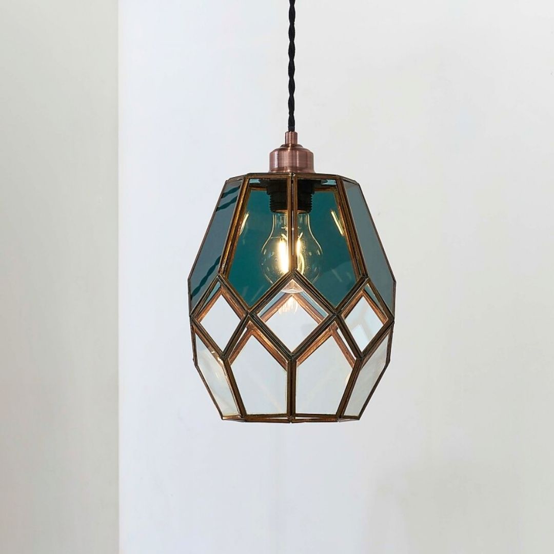 Geometra | Elegant Antique Brass Smoked Glass Pendant Shade 1