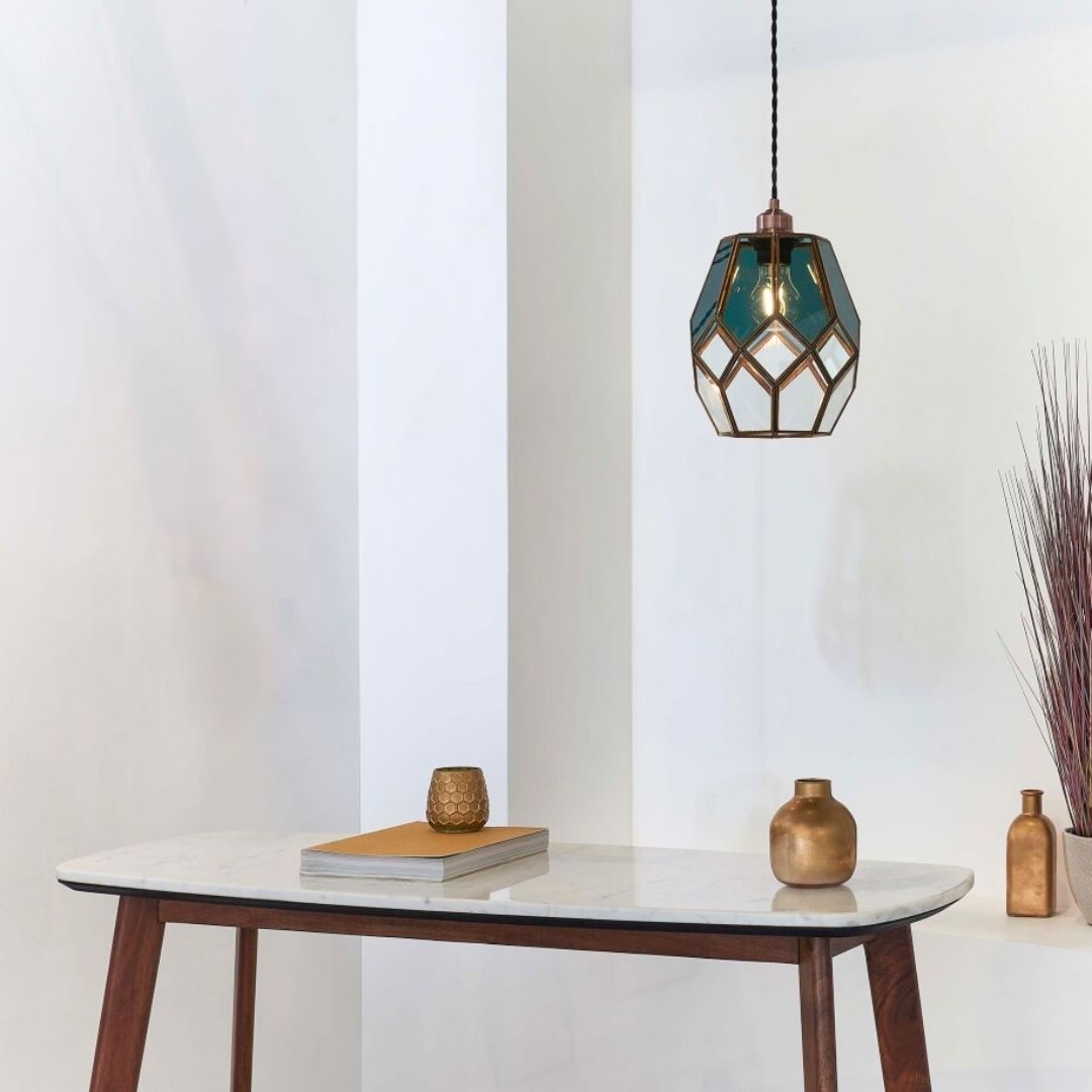 Geometra | Elegant Antique Brass Smoked Glass Pendant Shade 2