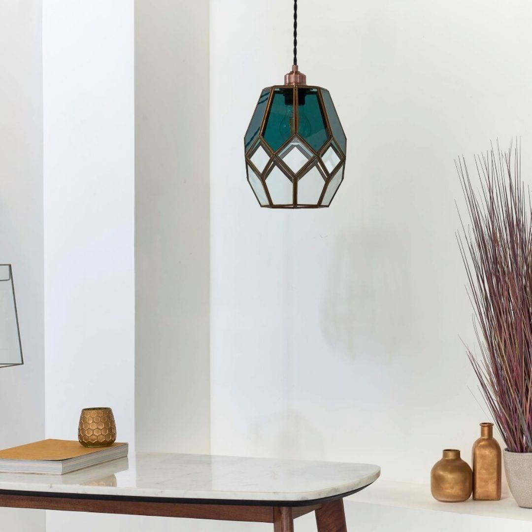 Geometra | Elegant Antique Brass Smoked Glass Pendant Shade 3
