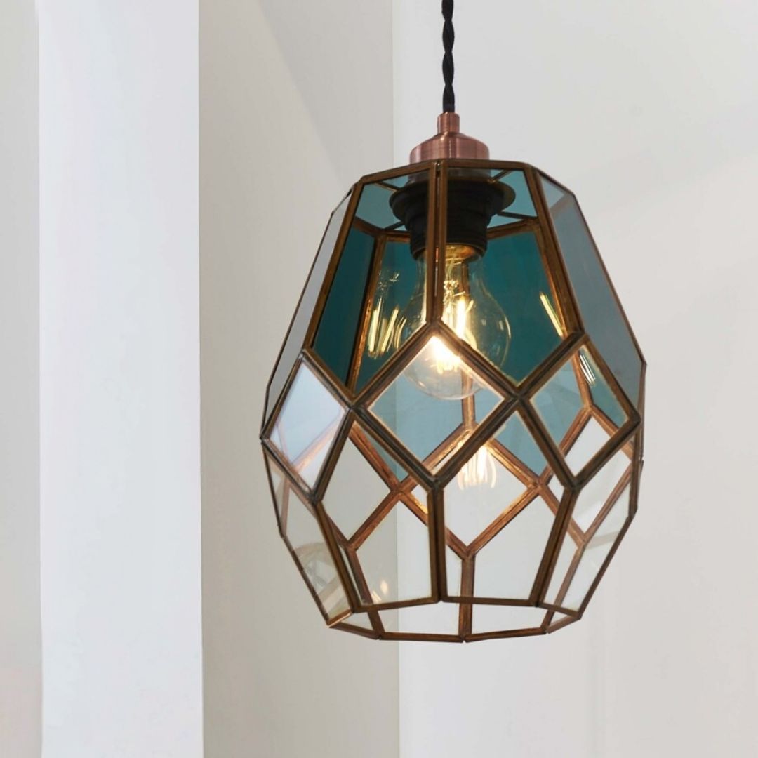 Geometra | Elegant Antique Brass Smoked Glass Pendant Shade 4