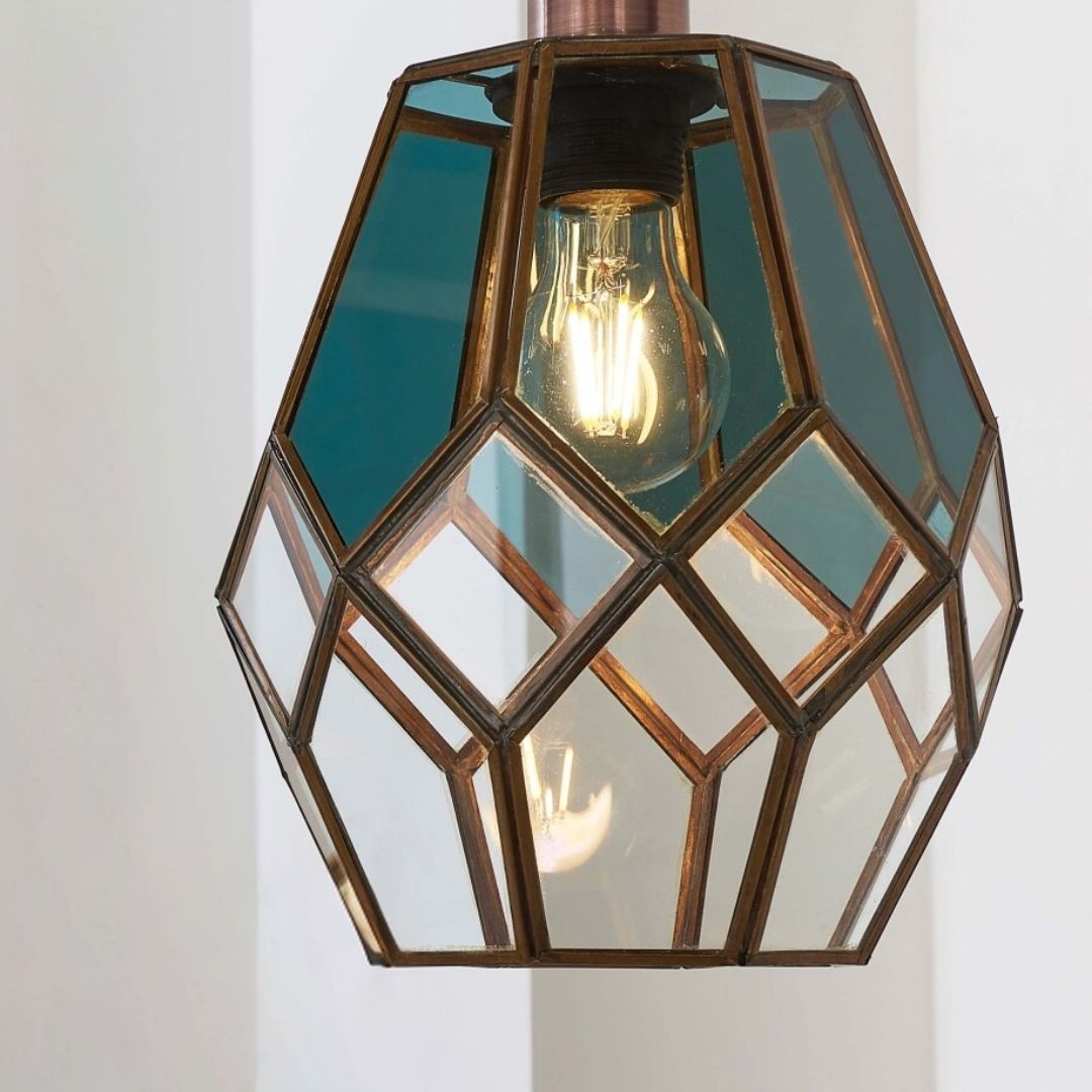 Geometra | Elegant Antique Brass Smoked Glass Pendant Shade 5