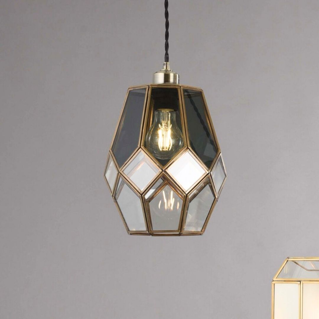 Geometra | Elegant Antique Brass Smoked Glass Pendant Shade 6