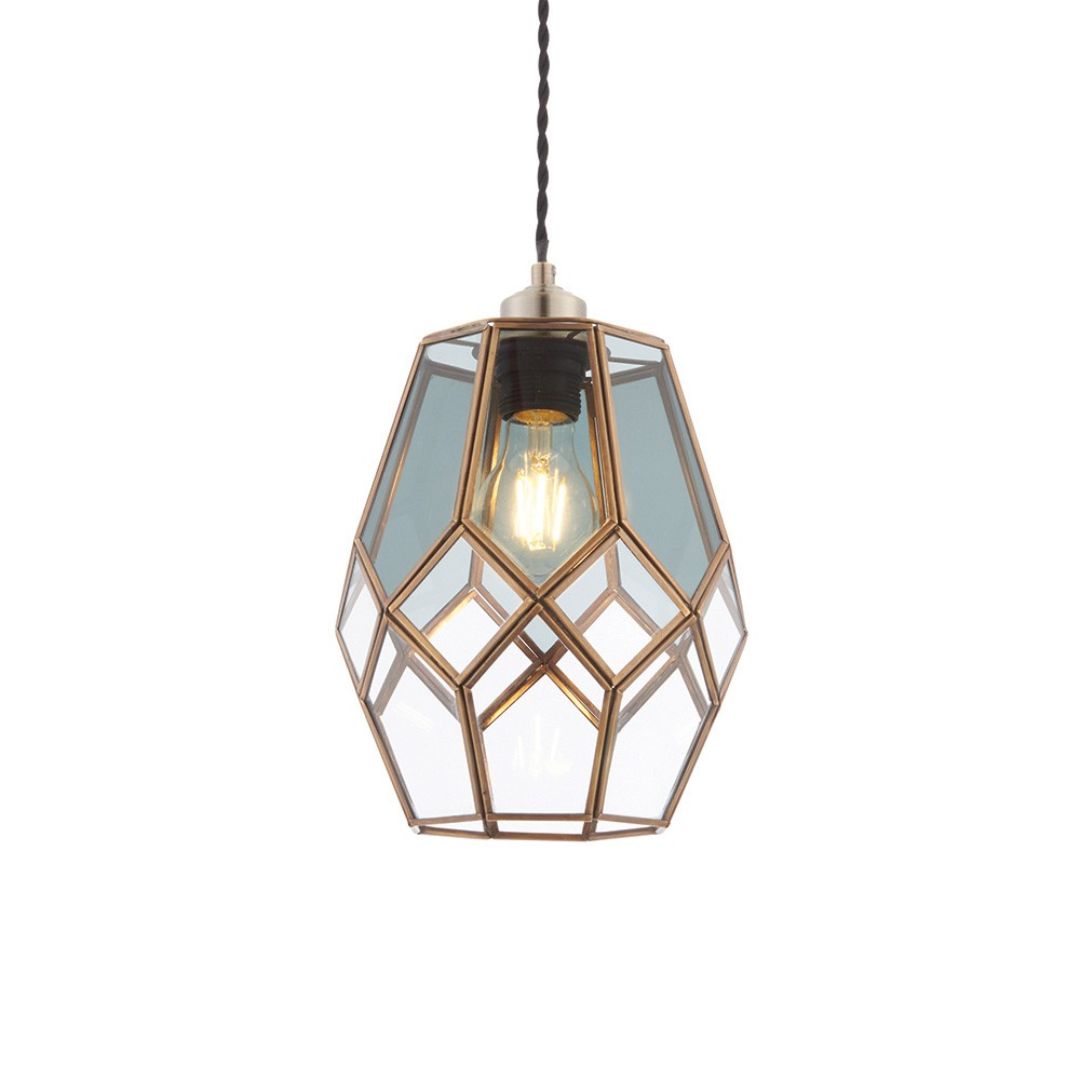 Geometra | Elegant Antique Brass Smoked Glass Pendant Shade 7