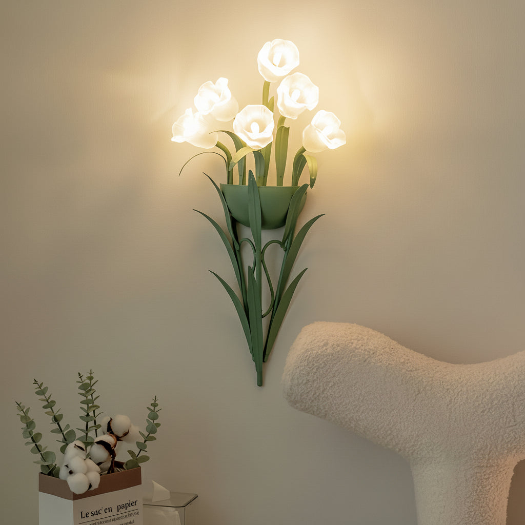 Freyza - LED Wall Sconce Light – Art Deco French Floral Green Glass (58x30cm / 22.8x11.8in)