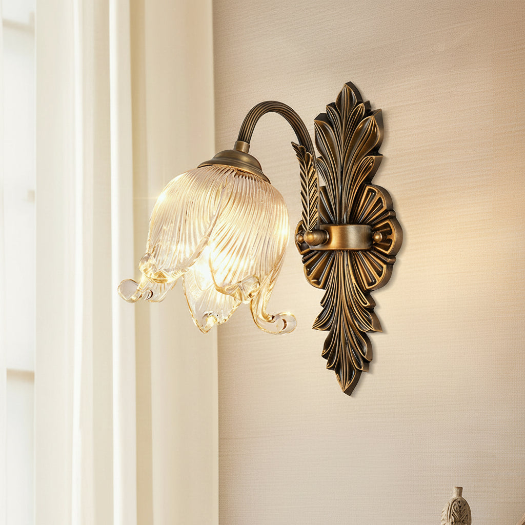 Freyza - Vintage Brass Wall Sconce – American Retro Glass LED E14 - Full Spectrum & 29-30cm