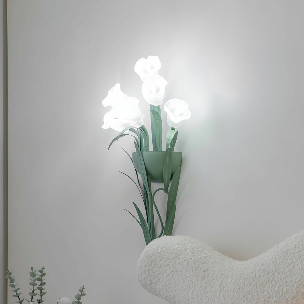 Freyza - LED Wall Sconce Light – Art Deco French Floral Green Glass (58x30cm / 22.8x11.8in)