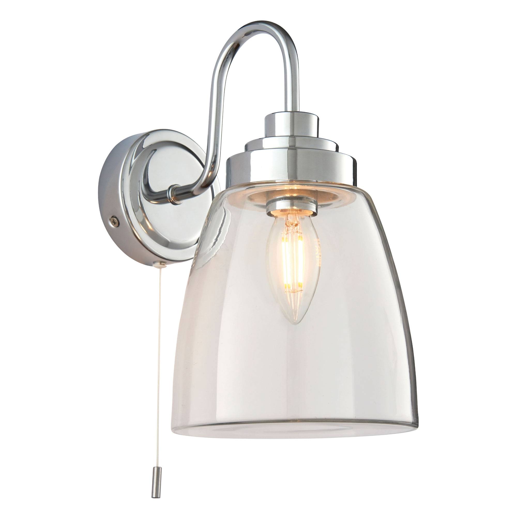 Freyza – IP44 Badezimmer-Wandleuchte | 27 cm polierte Chrom-Wandleuchte mit klarem Glasschirm und E14-Fassung