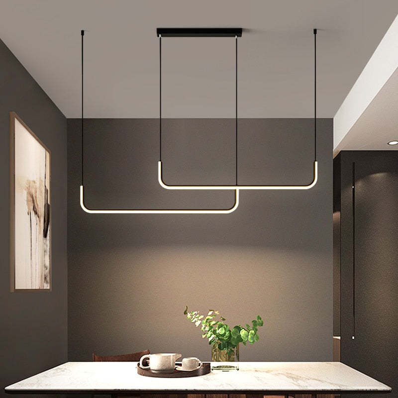 Freyza | Suspension linéaire moderne noire et dorée – Cuisine et salle à manger modernes