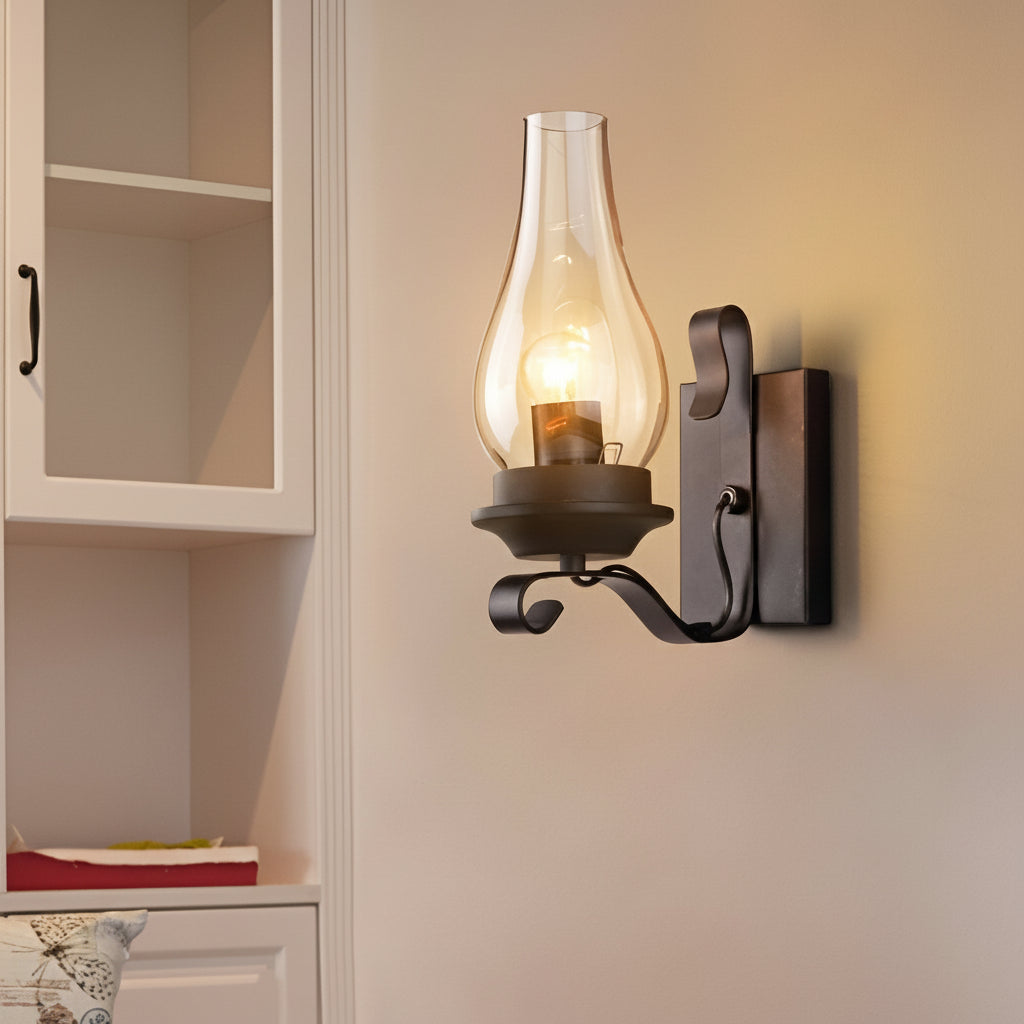 Freyza - Glass Wall Sconce – Industrial Retro Iron Vintage E27 (20x30cm)