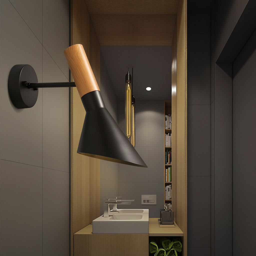 Freyza - LED Wall Sconce Light – Modern Adjustable Retro Iron Glass Black (56x25cm / 22x10in)