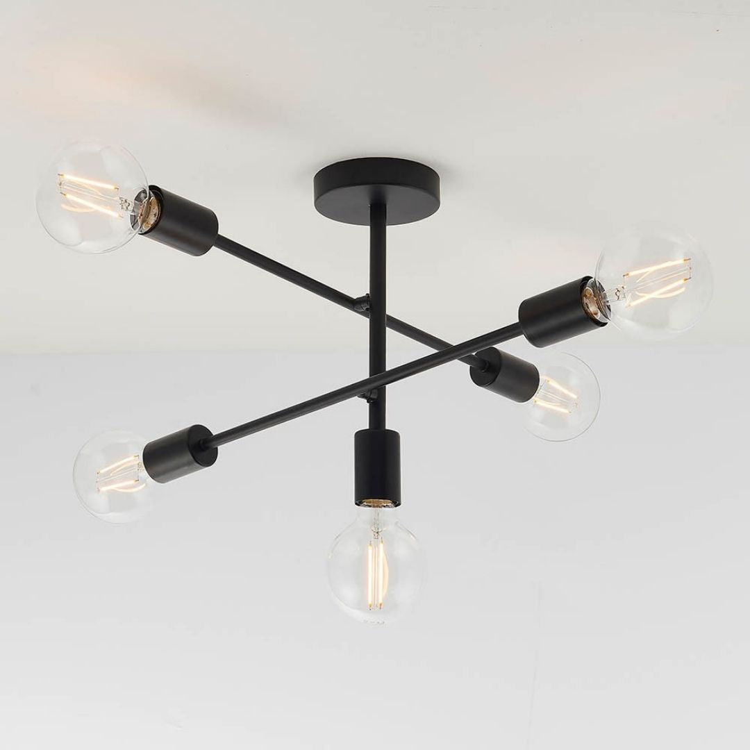 Freyza - Studio 5 Light Semi Flush Black Ceiling Light