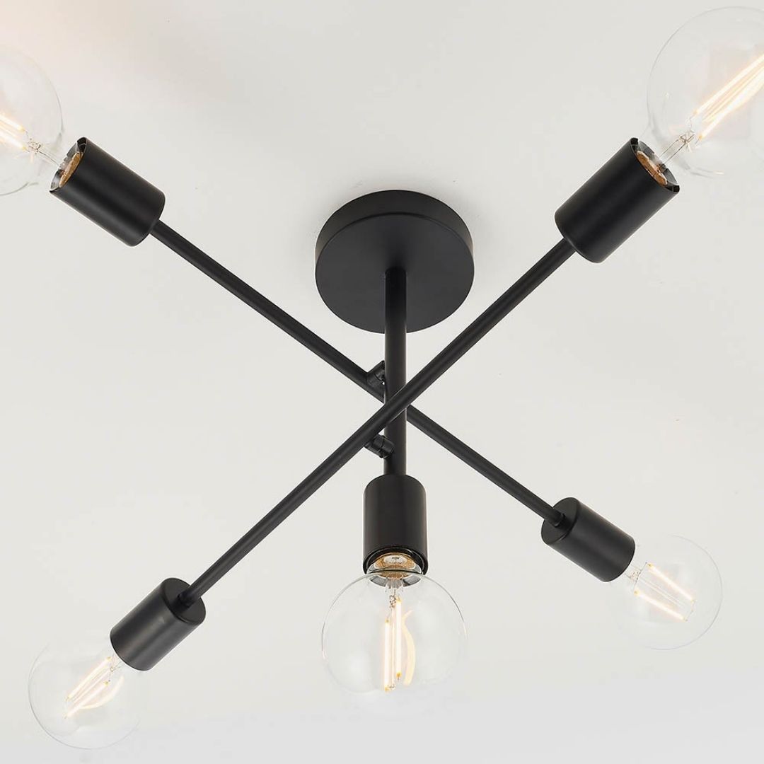 Freyza - Studio 5 Light Semi Flush Black Ceiling Light