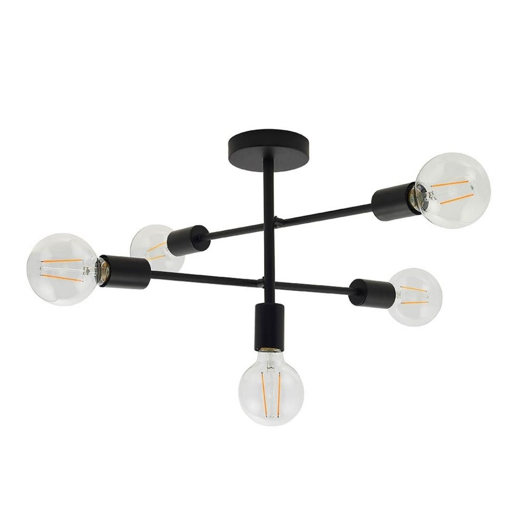 Freyza - Studio 5 Light Semi Flush Black Ceiling Light