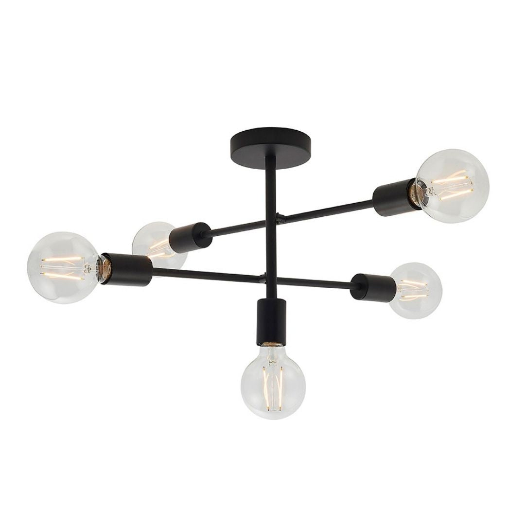 Freyza - Studio 5 Light Semi Flush Black Ceiling Light