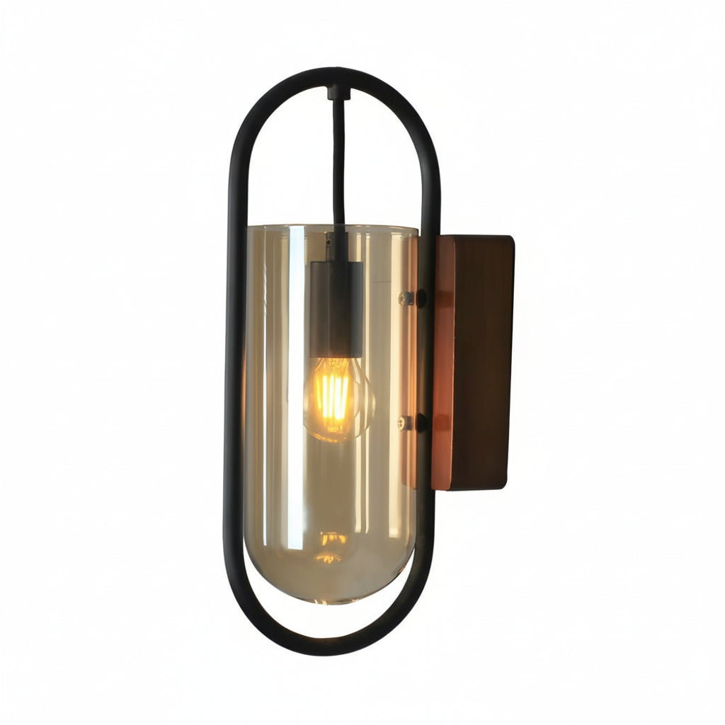 Freyza - LED Wall Sconce Light – Nordic Retro Wood Base Glass Shade (24x15cm / 9.4x5.9in)
