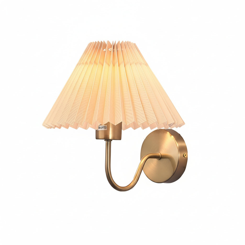 Freyza - LED Wall Sconce Light – Vintage Metallic Armed Pleated Fabric Shade (36x14cm / 14.2x5.5in)
