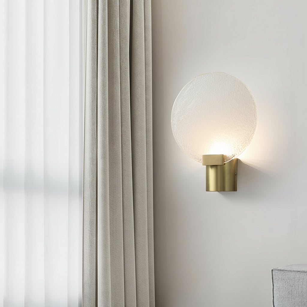 Freyza - LED Wall Sconce Light – Round Minimalist Glass Gold Metal (25cm / 9.8in)