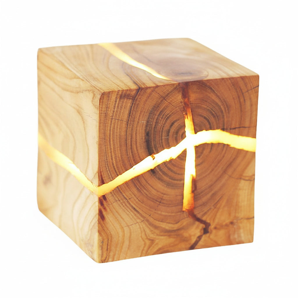 Freyza - Wood Wall Sconce – Square Cracked Grain Resin LED (G4 Warm White & 8x8cm)