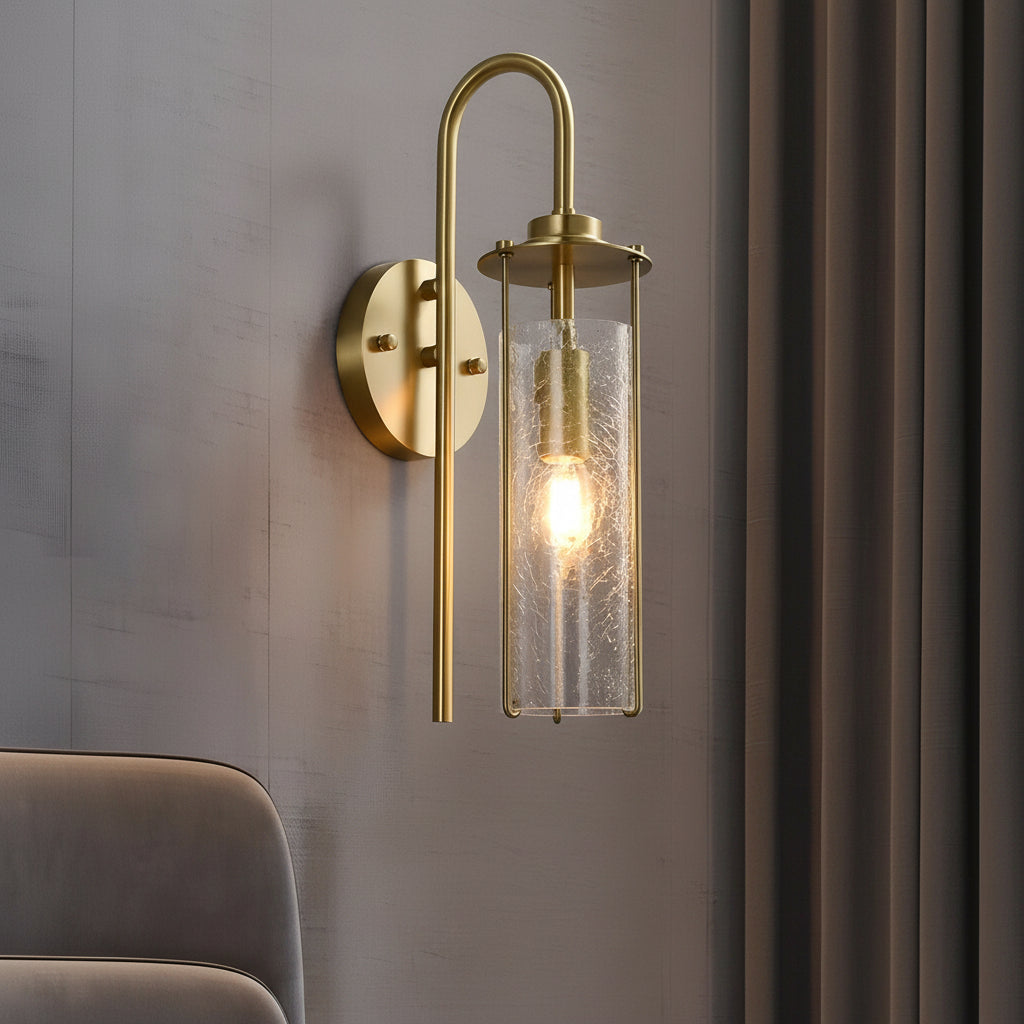 Freyza - LED Wall Sconce Light – Modern Copper Ice-Cracked Glass Tube (39x10cm / 15.4x3.9in)