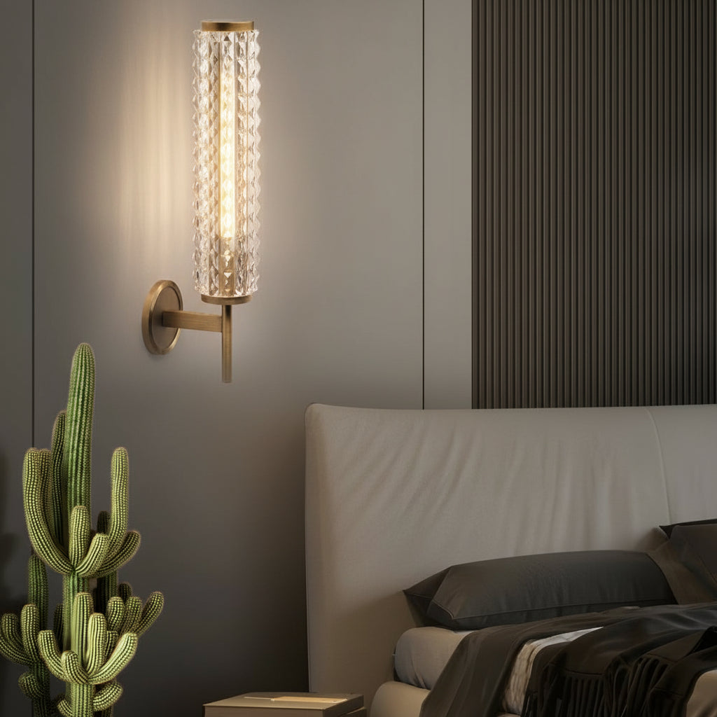 Freyza - LED Wall Sconce Light – Modern American Copper Ribbed Glass (48x16cm / 18.9x6.3in)