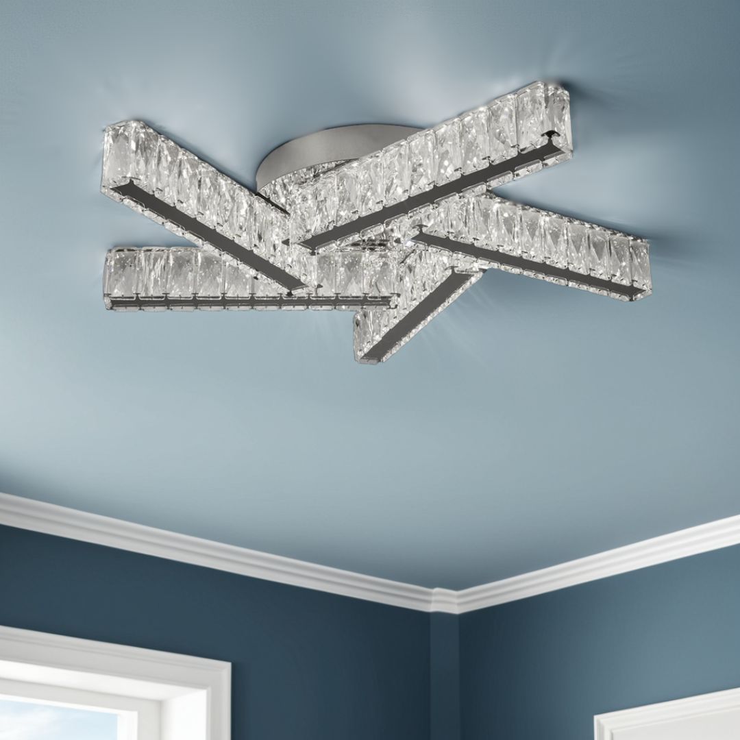 Freyza - LED Flush Ceiling Light | 5-Light Polished Chrome with Crystal Detailing | Contemporary Cool White Centrepiece for Modern Living Spaces