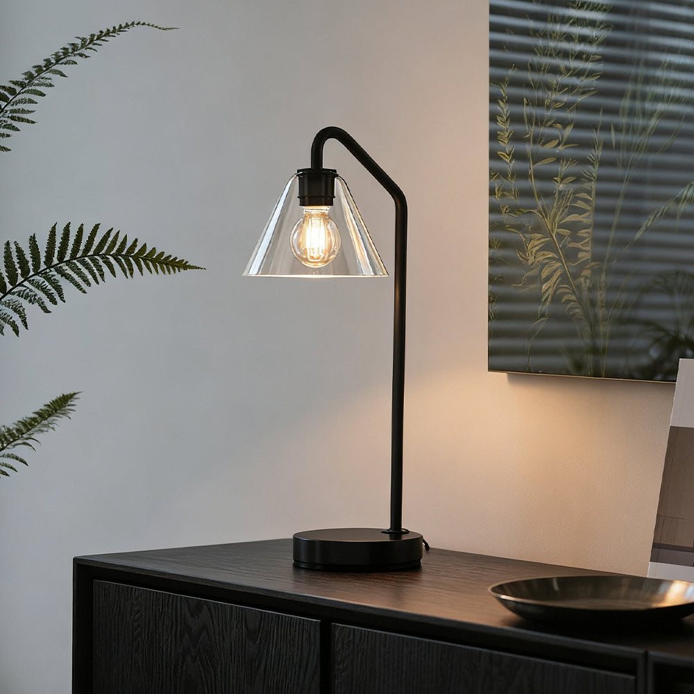 Freyza | Glas-Tischlampe – moderne Nachttischlampe fürs Schlafzimmer