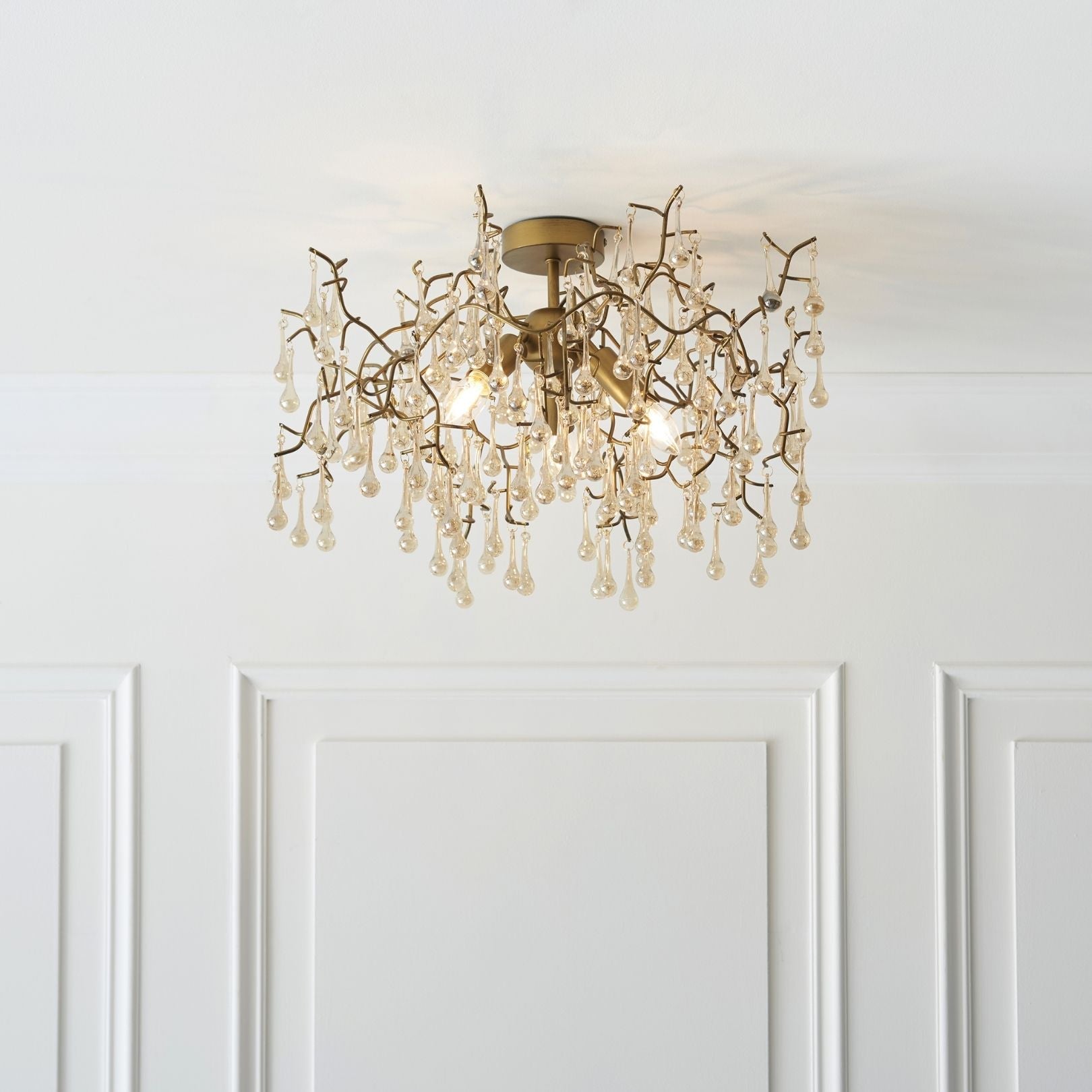 Freyza – 3-Light Gold & Glass Semi-Flush Ceiling Light | Metal Indoor Lighting Fixture with Clear Glass Shades