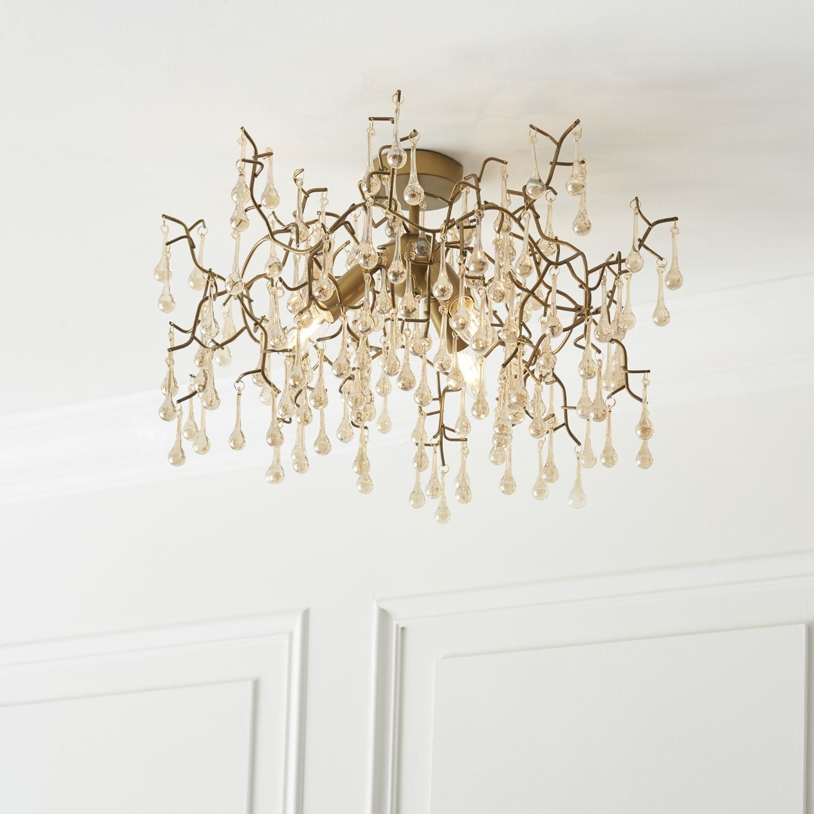 Freyza – 3-Light Gold & Glass Semi-Flush Ceiling Light | Metal Indoor Lighting Fixture with Clear Glass Shades