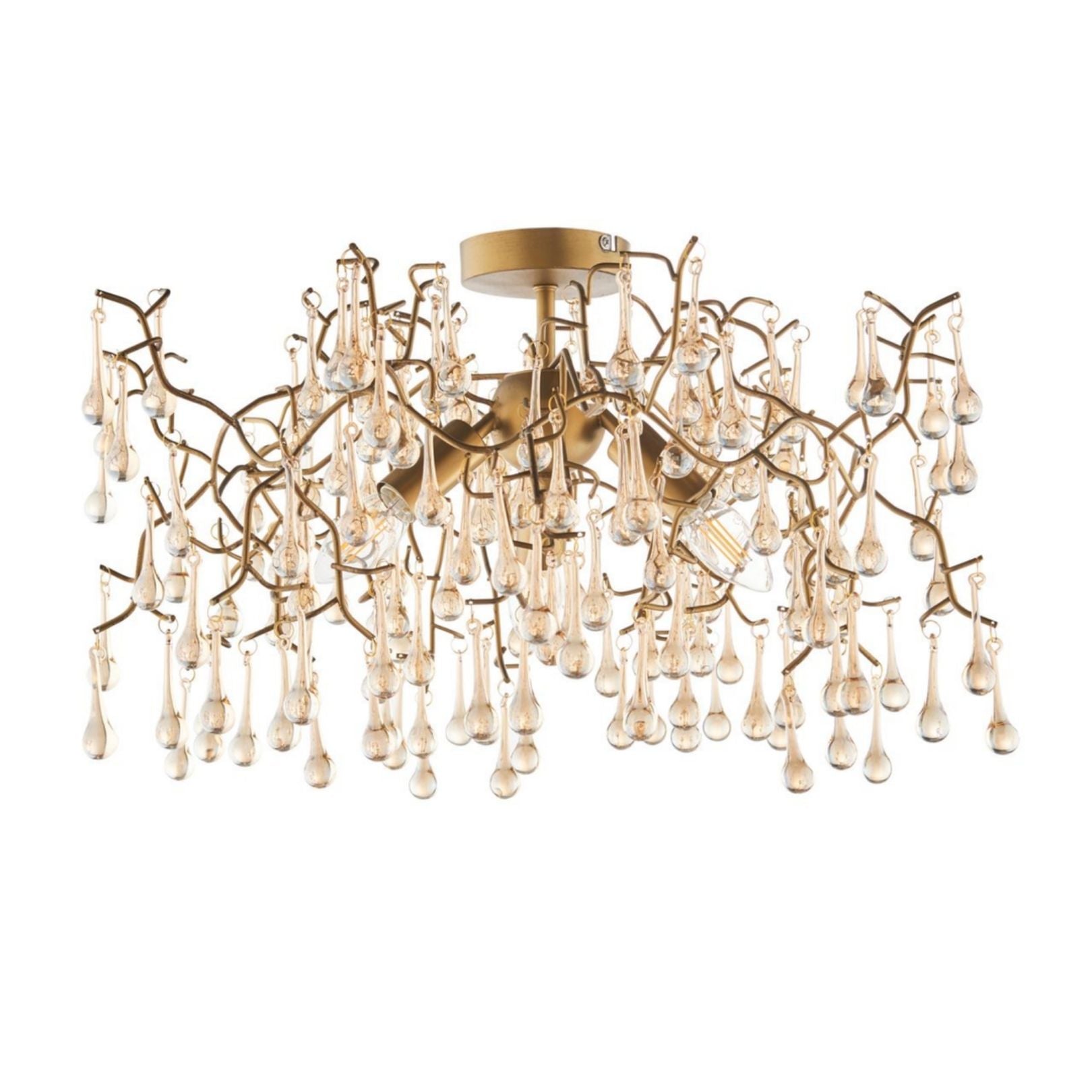 Freyza – 3-Light Gold & Glass Semi-Flush Ceiling Light | Metal Indoor Lighting Fixture with Clear Glass Shades