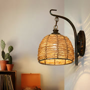 Freyza - LED Wall Sconce Light – Boho Hand-Woven Rattan Iron (33x20cm / 13.0x8.0in)