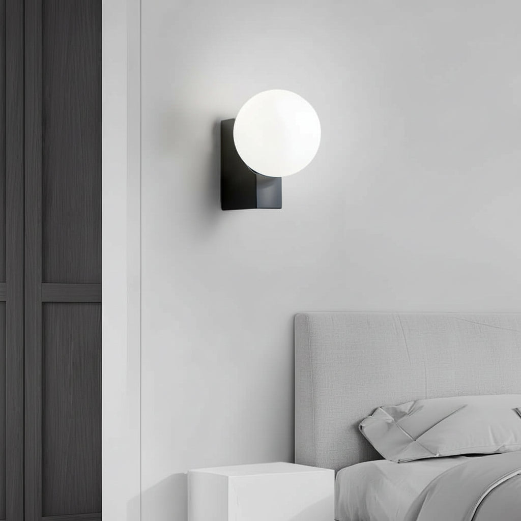 Freyza - LED Wall Sconce Light – Cream White Glass Ball Minimalist Globe (25x15cm / 9.8x5.9in)