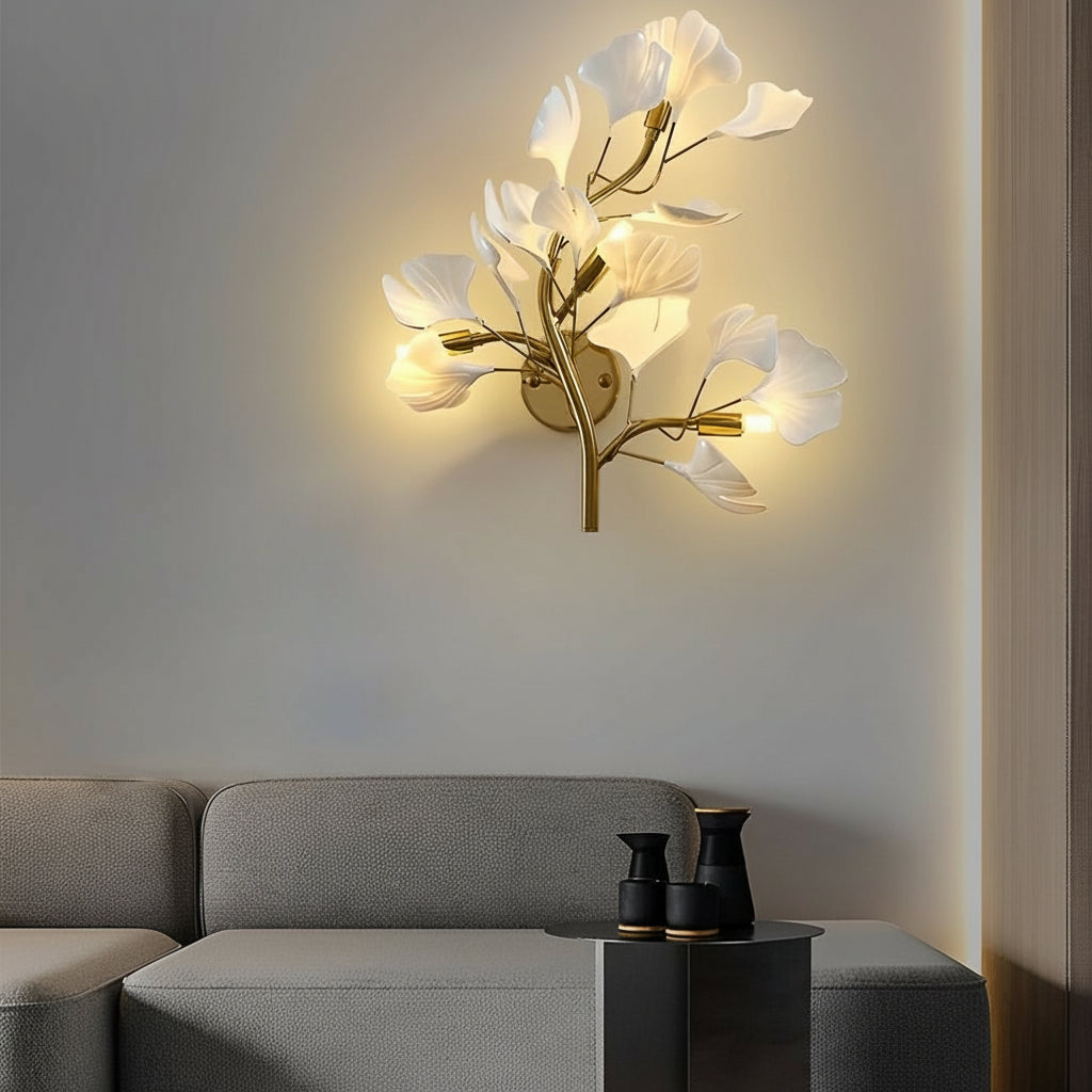 Freyza - Nordic Gold Leaves & Branches Wall Sconce – 3-Color Dimmable LED Botanical Art Light - Iron