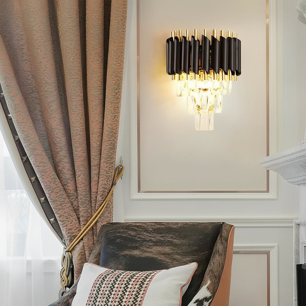 Freyza - LED Wall Sconce Light – Modern Postmodern Crystal Gold Black (35x25cm / 14x10in)