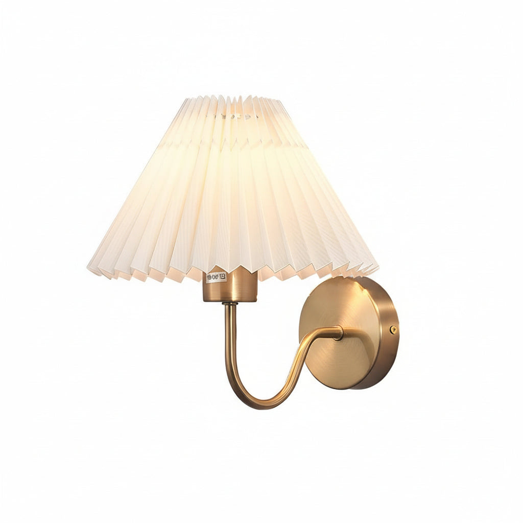 Freyza - LED Wall Sconce Light – Vintage Metallic Armed Pleated Fabric Shade (36x14cm / 14.2x5.5in)