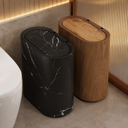 Trash Can with Lid, Marble Finish | Oval Slim Bathroom & Kitchen Bin