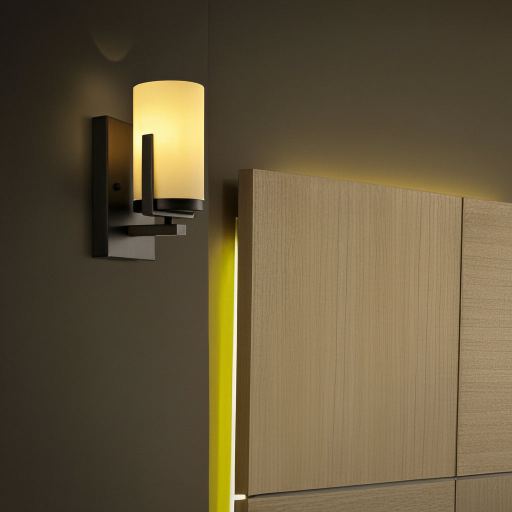 Freyza - LED Wall Sconce Light – Modern Glass Candlestick Iron Black (25x10cm / 10x4in)