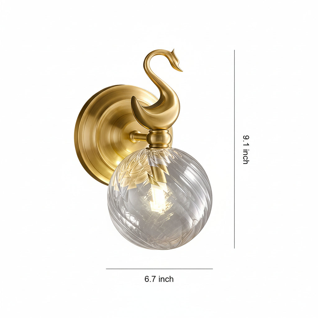 Freyza - LED Wall Sconce – Swan Motif Brass Swirl Glass G9 (23cm / 9in)